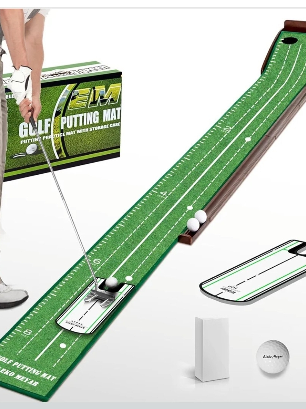 Eleko Meyar Indoor Golf Putting Mat Green Ball Return Mirror Practice Trainer
